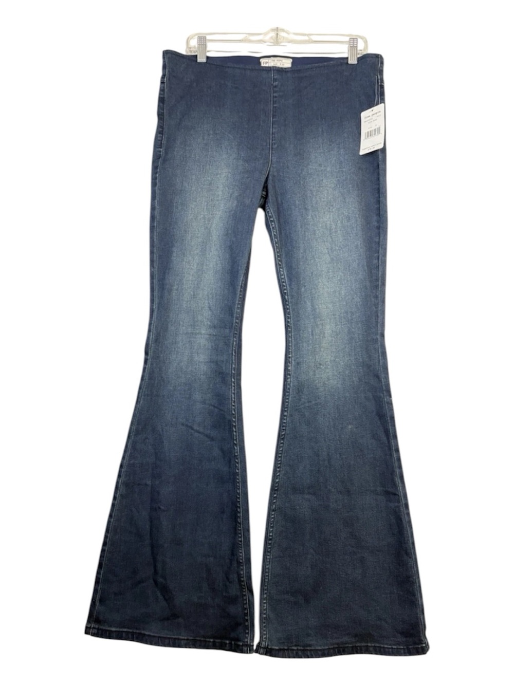 Free People Pull On Flare Jeans Women’s 32x32.5 Rich Blue High Rise Stretch NWT